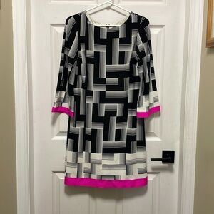 Eliza J | Black/White/Pink | Sheath | Patterned | Dress | 3/4 Sleeves | Size 6
